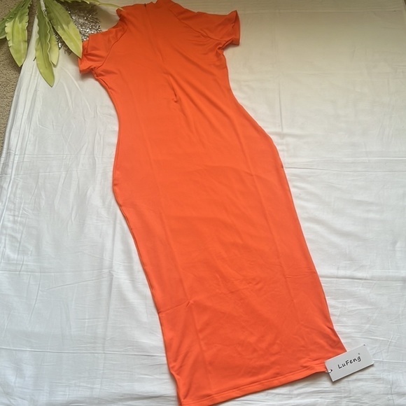 ⭐️nwt LuFeng High Waist Bodycon Short Sleeve O Neck Casual Party Bodycon Dress⭐️ - Picture 3 of 5